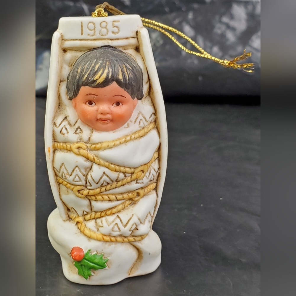 Gregory Perillos Vintage 1985 Sagebrush Kids Baby in Papoose Christmas Ornament